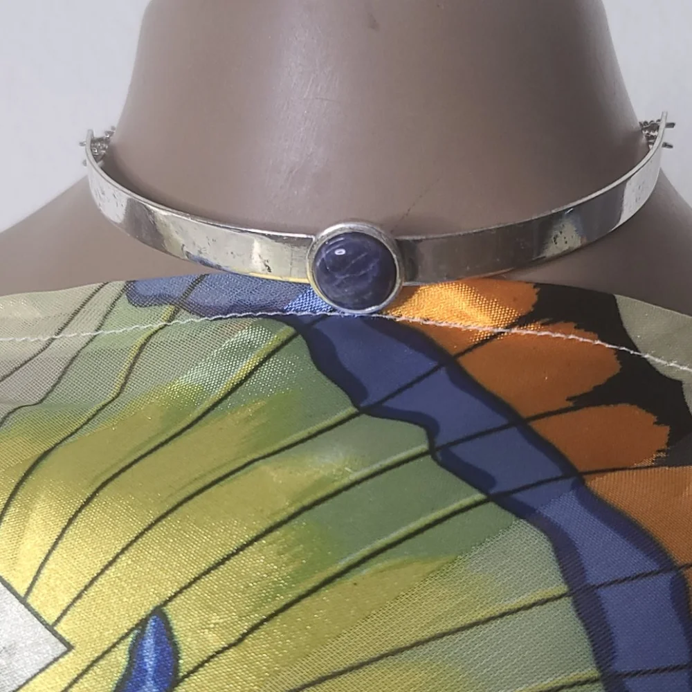 American Eagle Choker Necklace Silver Tone Lapis Lazuli Trendy Fashion Jewelry - Picture 1 of 4